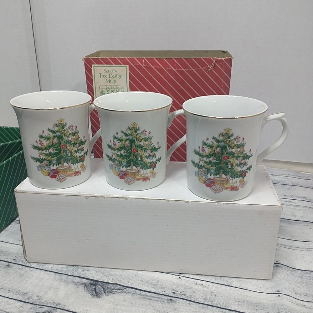 Vintage Macy's All the Trimmings Christmas Tree Mug 1985 J7483 R H Macy 3 Mugs.